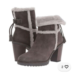 FRYE Jen Genuine Shearling Suede Heeled Boots Gray Size 7.5